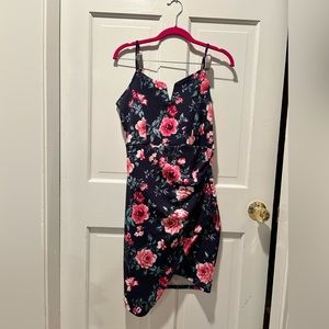 Navy floral slit dress